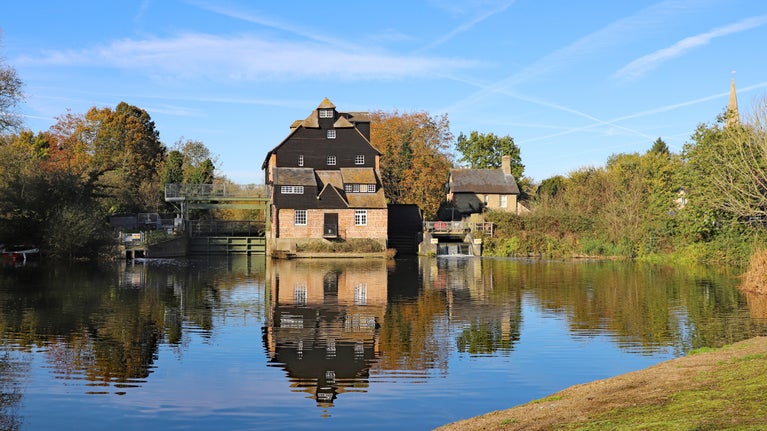 Houghton Mill, Cambridgeshire, on a sunny day in autumn